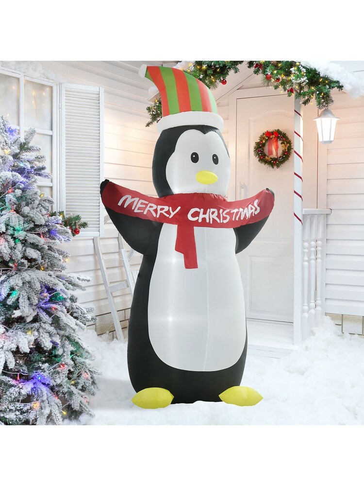 Homcom White 243Cm Inflatable Penguin Holding Merry Christmas Banner With Led Lights - Image 2 of 6