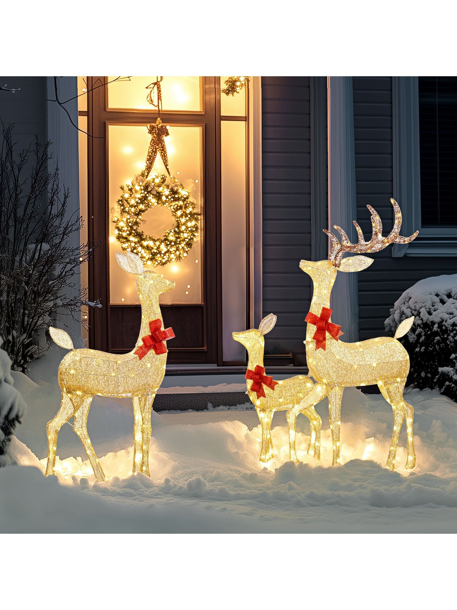 Outsunny Unisex Gold 3-Piece Light Up Christmas Deer Family Set Of 3 For Lawn Tone - Image 6