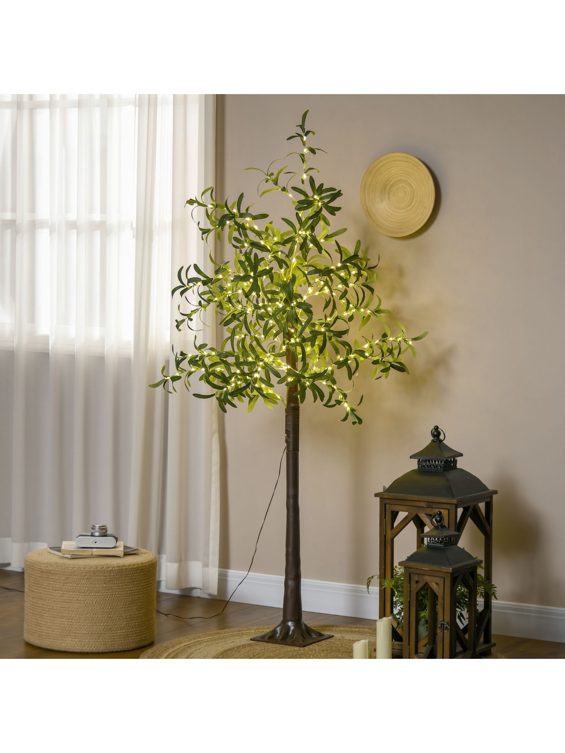 Homcom Light/White 180Cm Olive Tree W/ 300 Warm Led S Artificial Tree - 6Ft - Image 7