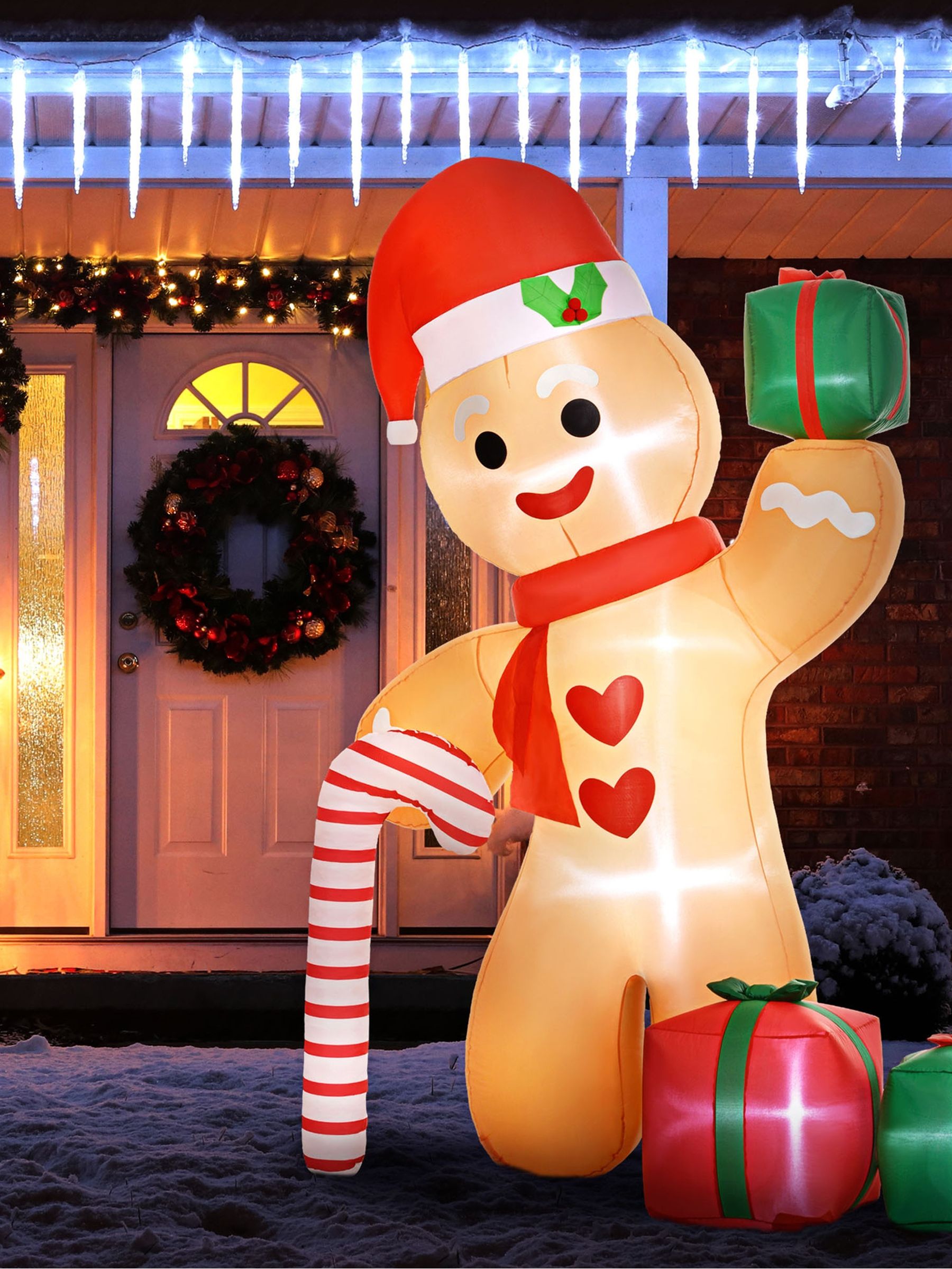 Everglow 8ft Inflatable Gingerbread Man with Candy Cane Christmas Halloween Decoration - Image 7