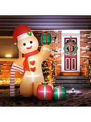 Outsunny White 8Ft Inflatable Gingerbread Man With Candy Cane And Three Gift Bags Outdoor Decoration - Image 2 of 6