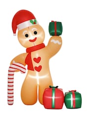Outsunny White 8Ft Inflatable Gingerbread Man With Candy Cane And Three Gift Bags Outdoor Decoration - Image 4 of 6