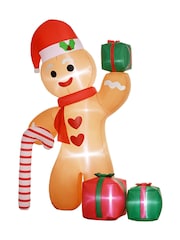 Outsunny White 8Ft Inflatable Gingerbread Man With Candy Cane And Three Gift Bags Outdoor Decoration - Image 5 of 6