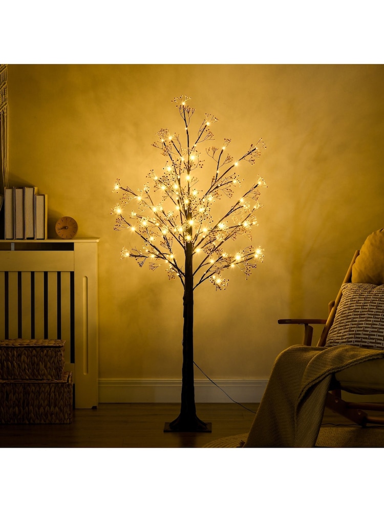 Homcom Green 5Ft Artificial Christmas Tree With Warm White Led Lights And Babys Breath Accents - Image 1 of 6