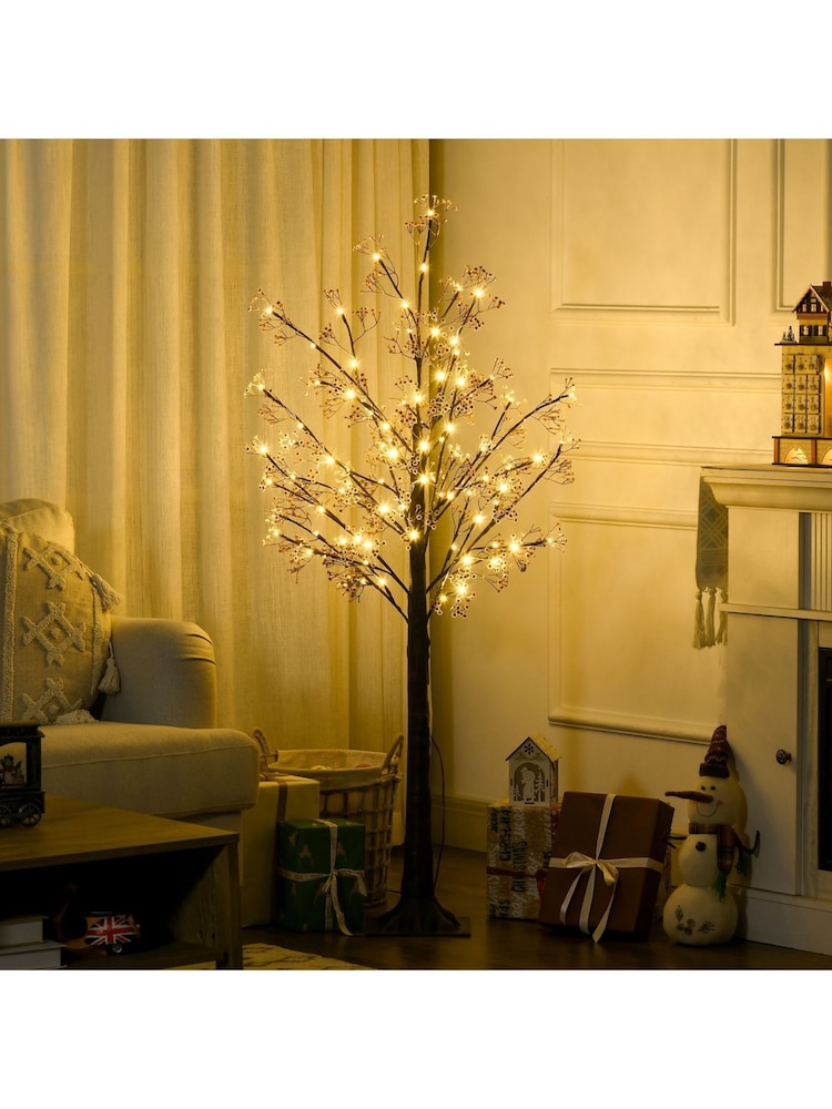 Homcom Green 5Ft Artificial Christmas Tree With Warm White Led Lights And Babys Breath Accents - Image 2 of 6