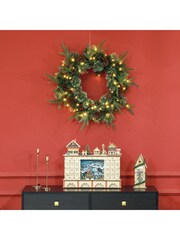 Homcom White Flocked Christmas Wreath With Led Lights Pinecone And Berries - Image 2 of 6