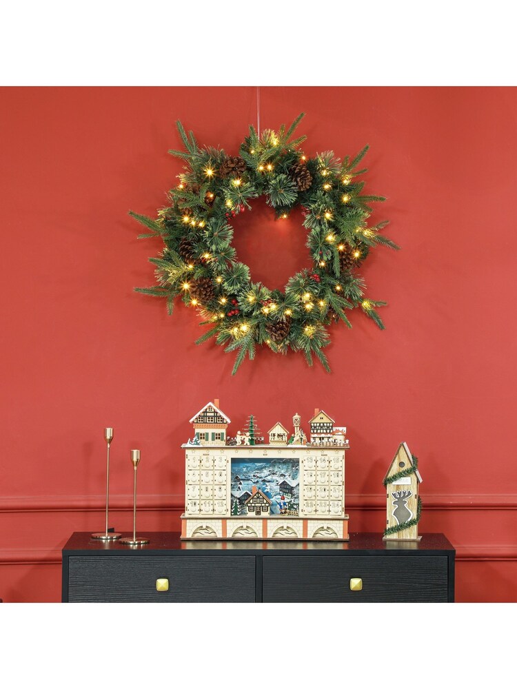 Homcom White Flocked Christmas Wreath With Led Lights Pinecone And Berries - Image 2 of 6 Homcom White Flocked Christmas Wreath With Led Lights Pinecone And Berries - Image 2 of 6