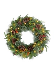 Homcom White Flocked Christmas Wreath With Led Lights Pinecone And Berries - Image 5 of 6