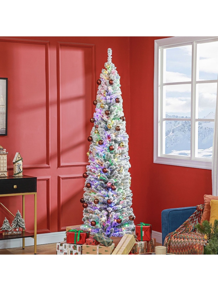 Homcom Green 7ft Artificial Christmas Tree with Flocked Tips And LED lights Green and White - Image 2 of 6 Homcom Green 7ft Artificial Christmas Tree with Flocked Tips And LED lights Green and White - Image 2 of 6