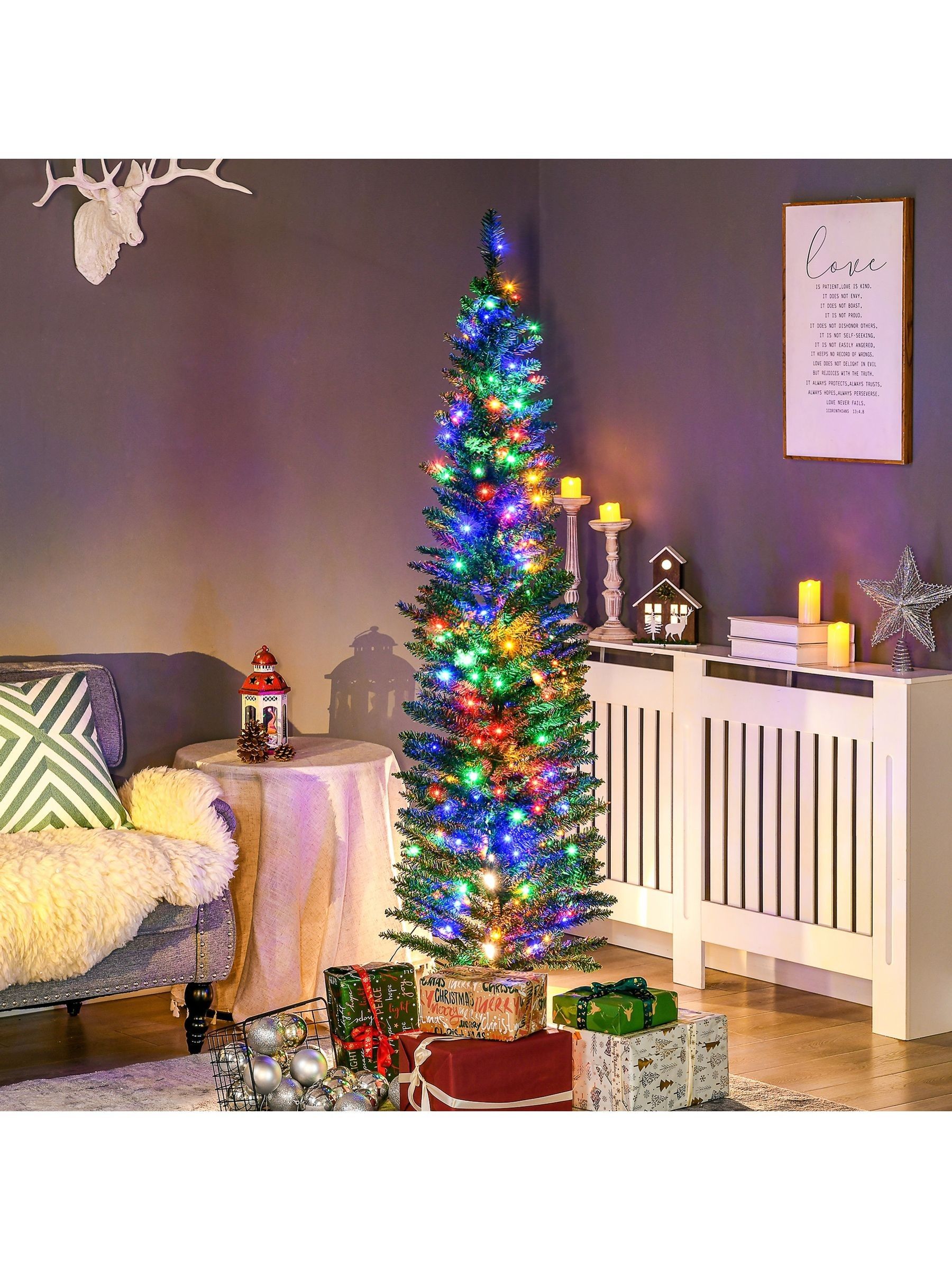 Homcom Green 6' Artificial Prelit Christmas Trees Holiday Décor With Colourful Led Lights, Pencil Shape, Steel Base | Aosom Uk - Image 5