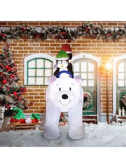 Outsunny White 6.4ft Inflatable Two Penguins Riding Polar Bear Christmas Blow-up Decoration - Image 1 of 6