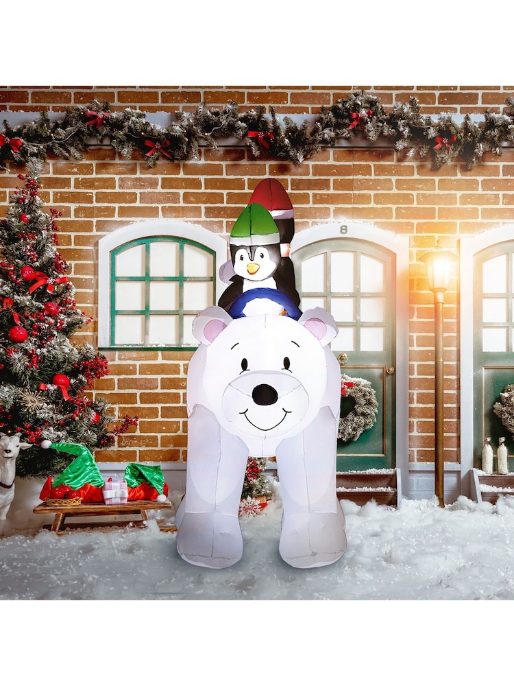 Outsunny White 6.4ft Inflatable Two Penguins Riding Polar Bear Christmas Blow-up Decoration - Image 1 of 6 Outsunny White 6.4ft Inflatable Two Penguins Riding Polar Bear Christmas Blow-up Decoration - Image 1 of 6