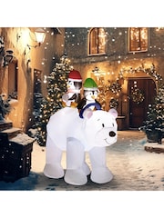 Outsunny White 6.4ft Inflatable Two Penguins Riding Polar Bear Christmas Blow-up Decoration - Image 2 of 6