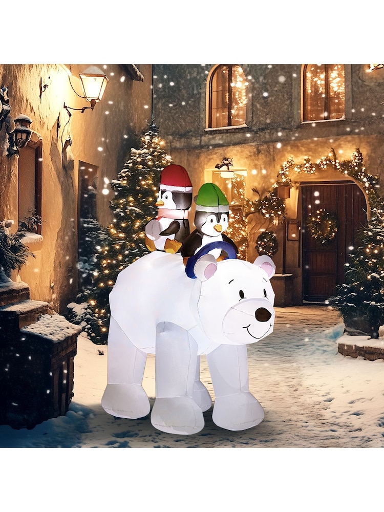 Outsunny White 6.4ft Inflatable Two Penguins Riding Polar Bear Christmas Blow-up Decoration - Image 2 of 6 Outsunny White 6.4ft Inflatable Two Penguins Riding Polar Bear Christmas Blow-up Decoration - Image 2 of 6