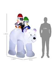 Outsunny White 6.4ft Inflatable Two Penguins Riding Polar Bear Christmas Blow-up Decoration - Image 3 of 6