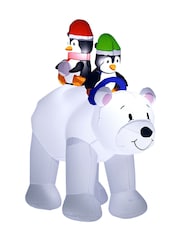 Outsunny White 6.4ft Inflatable Two Penguins Riding Polar Bear Christmas Blow-up Decoration - Image 4 of 6