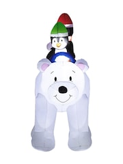 Outsunny White 6.4ft Inflatable Two Penguins Riding Polar Bear Christmas Blow-up Decoration - Image 5 of 6