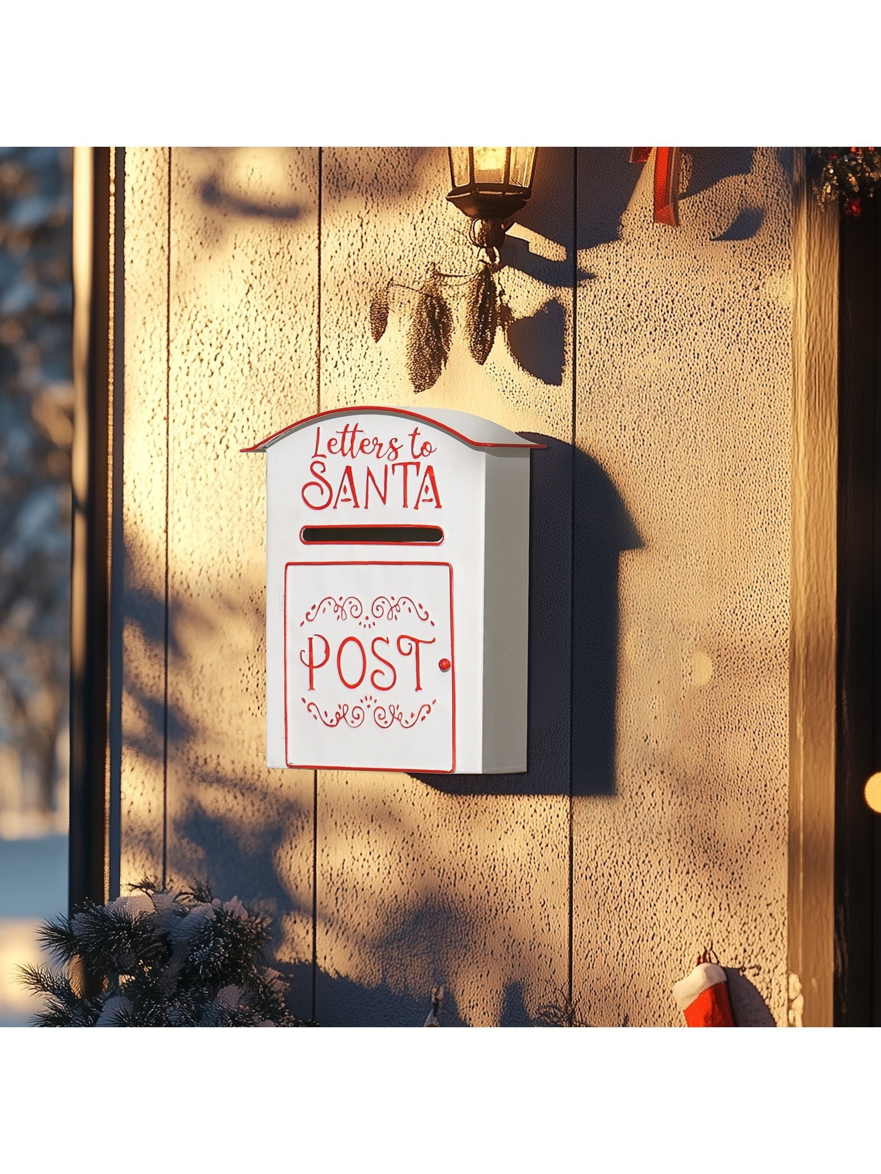 HOMCOM Christmas Post Box Wall Mounted Santa Mailbox for Xmas Decoration in White - Image 12