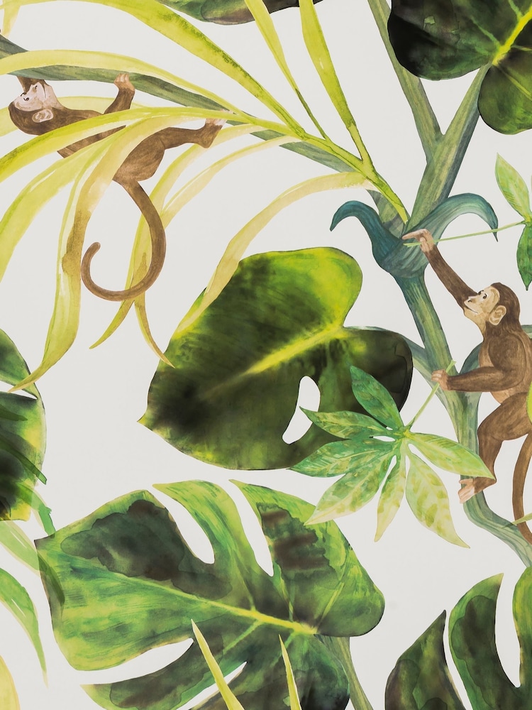 Clarke and Clarke Green Monkey Business Exotica 2 10M Wallpaper - Image 1 of 2 Clarke and Clarke Green Monkey Business Exotica 2 10M Wallpaper - Image 1 of 2