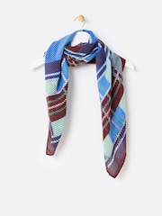 Oliver Bonas Blue Checked Large Square Scarf - Image 1 of 6