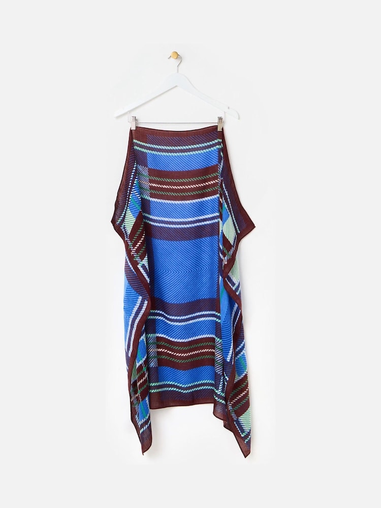 Oliver Bonas Blue Checked Large Square Scarf - Image 2 of 6 Oliver Bonas Blue Checked Large Square Scarf - Image 2 of 6