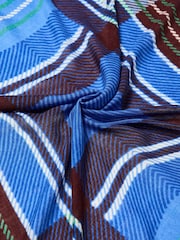 Oliver Bonas Blue Checked Large Square Scarf - Image 4 of 6