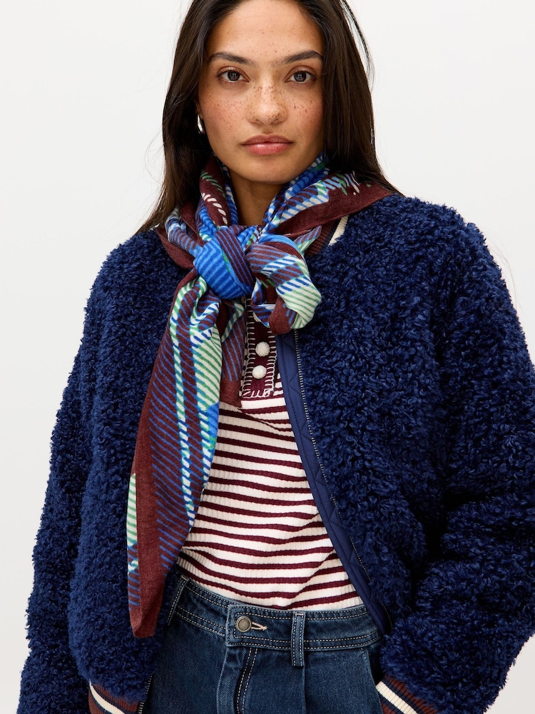 Oliver Bonas Blue Checked Large Square Scarf - Image 6 of 6 Oliver Bonas Blue Checked Large Square Scarf - Image 6 of 6