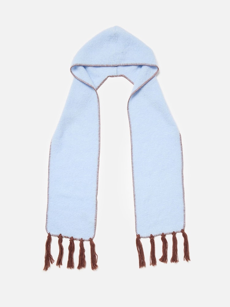 Oliver Bonas Blue Hooded Tassel Scarf - Image 1 of 4 Oliver Bonas Blue Hooded Tassel Scarf - Image 1 of 4