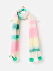 Oliver Bonas Green Striped Pom Pom Midweight Scarf - Image 1 of 5