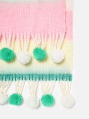 Oliver Bonas Green Striped Pom Pom Midweight Scarf - Image 3 of 5