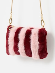 Oliver Bonas Pink Striped Faux Fur Cross-Body Bag - Image 1 of 6