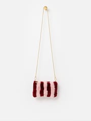 Oliver Bonas Pink Striped Faux Fur Cross-Body Bag - Image 2 of 6