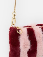 Oliver Bonas Pink Striped Faux Fur Cross-Body Bag - Image 5 of 6