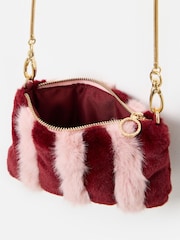Oliver Bonas Pink Striped Faux Fur Cross-Body Bag - Image 6 of 6