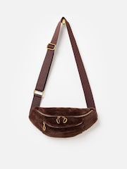 Oliver Bonas Brown Faux Fur Double Zip Belt Bag - Image 2 of 6