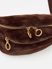 Oliver Bonas Brown Faux Fur Double Zip Belt Bag - Image 6 of 6