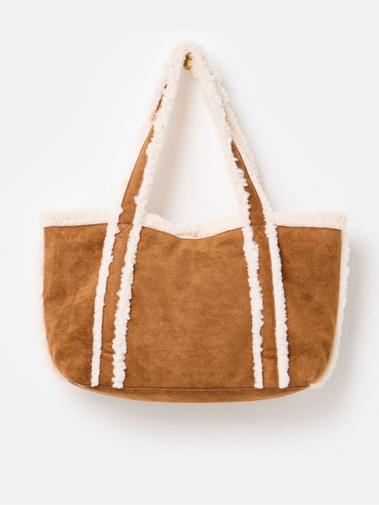 Oliver Bonas Brown Faux Shearling Tote Bag - Image 2 of 6