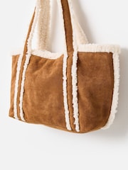 Oliver Bonas Brown Faux Shearling Tote Bag - Image 3 of 6