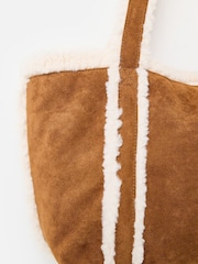 Oliver Bonas Brown Faux Shearling Tote Bag - Image 5 of 6