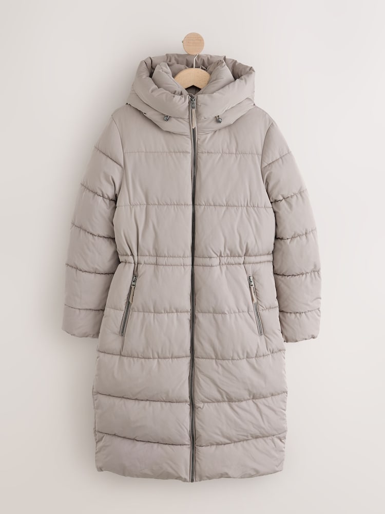 Grey Shower Resistant Hooded Long Padded Puffer Coat - Image 1 of 3