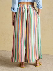Joules Multi Striped Wide Leg Pull On Trousers with Linen - Image 2 of 9