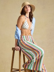 Joules Multi Striped Wide Leg Pull On Trousers with Linen - Image 3 of 9
