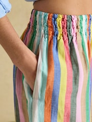 Joules Multi Striped Wide Leg Pull On Trousers with Linen - Image 6 of 9