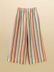 Joules Multi Striped Wide Leg Pull On Trousers with Linen - Image 9 of 9