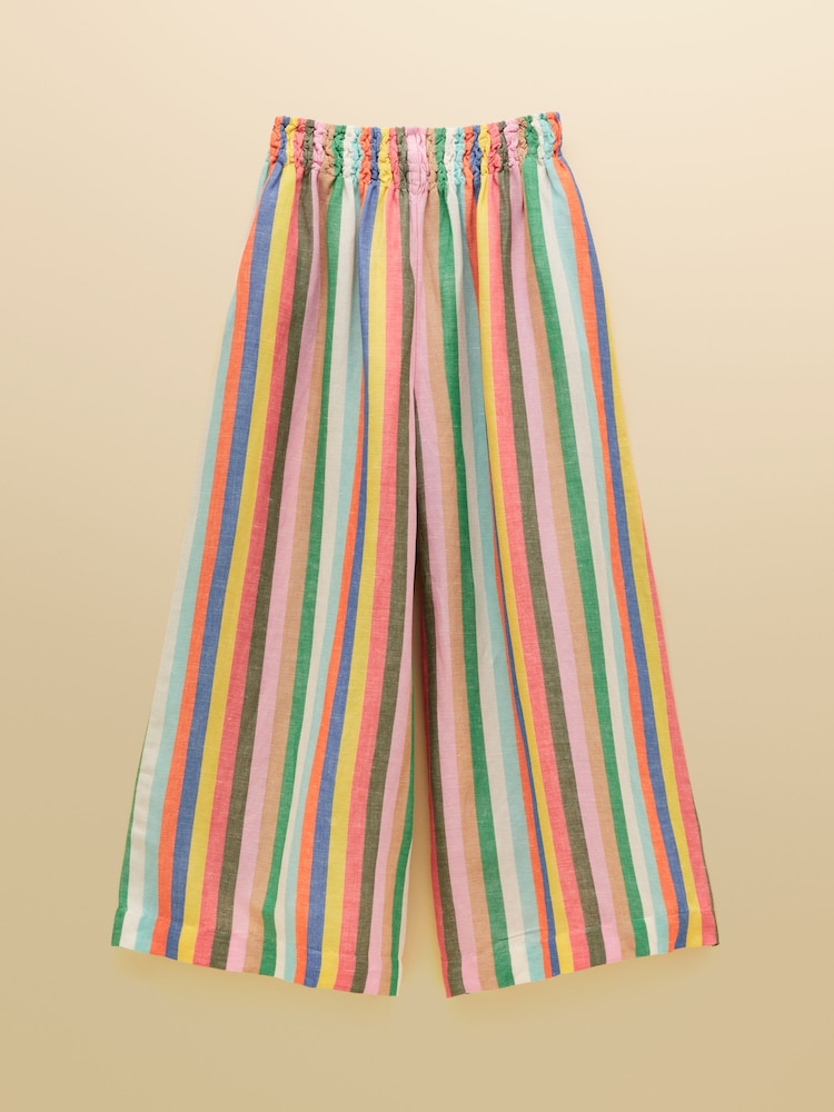 Joules Multi Striped Wide Leg Pull On Trousers with Linen - Image 9 of 9 Joules Multi Striped Wide Leg Pull On Trousers with Linen - Image 9 of 9