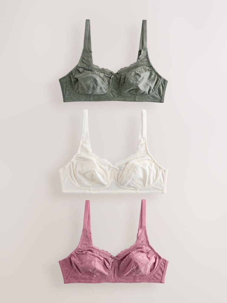 Green/Pink/Cream Total Support Full Cup Lace Ultimate Comfort Bras 3 Pack - Image 1 of 6