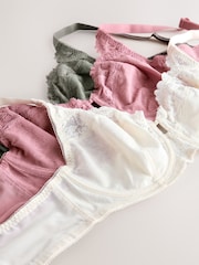 Green/Pink/Cream DD+ Lace Trim Non Padded Full Cup Underwired Bras 3 Pack - Image 9 of 10