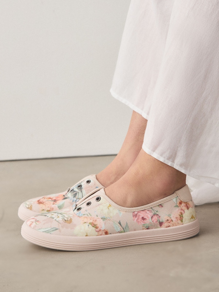 Floral Laceless Canvas Slip-On Trainers - Image 1 of 3