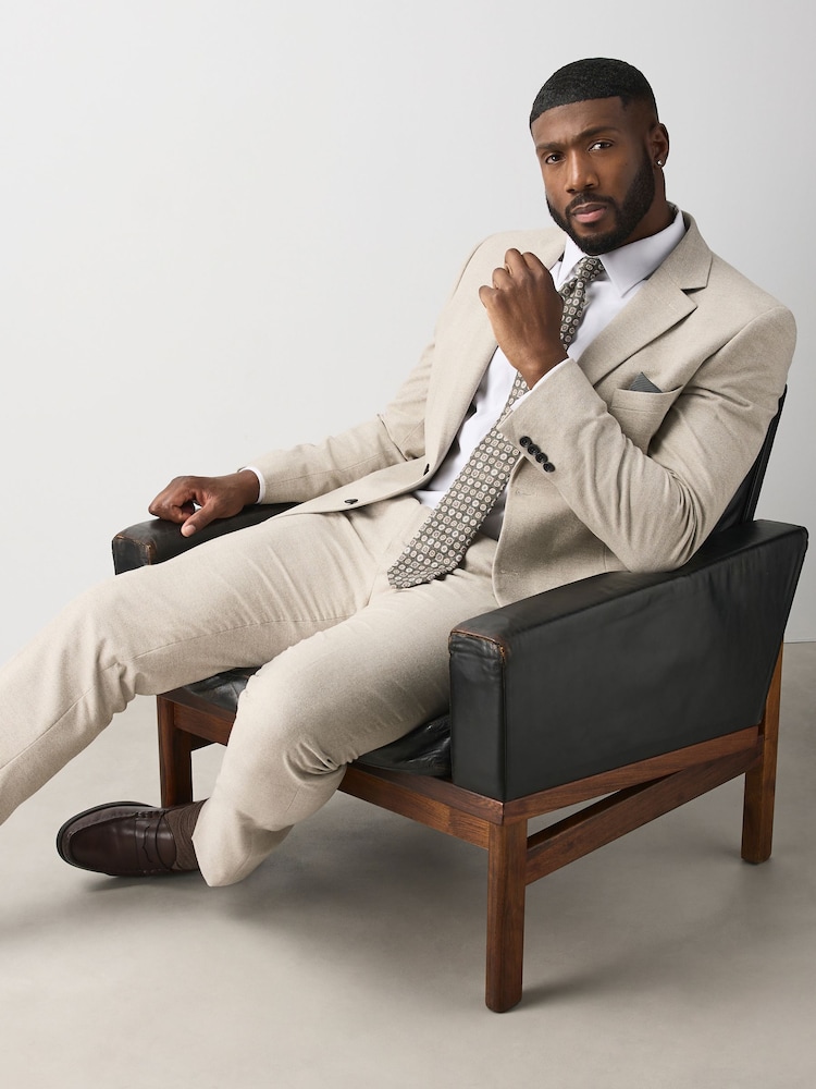 Ecru Muscle Fit Motionflex Stretch Flannel Suit Jacket - Image 1 of 15 Ecru Muscle Fit Motionflex Stretch Flannel Suit Jacket - Image 1 of 15
