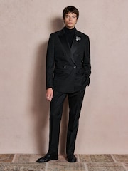 Noir - Veste de smoking Double boutonnage ajustée à motifs avec broche - Image 1 de 13